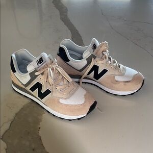 New Balance 574 Beige and Black Sneakers
